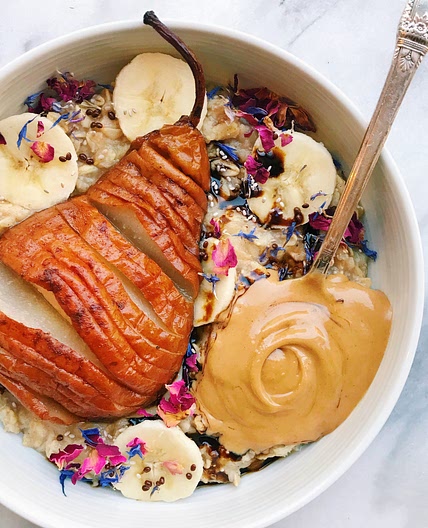 Hasselback Baked Pear Oatmeal Bowl