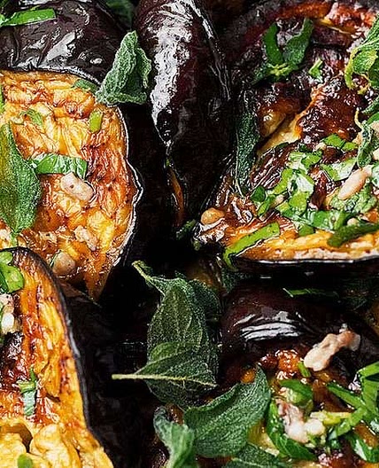 Roasted aubergine with anchovies and oregano
