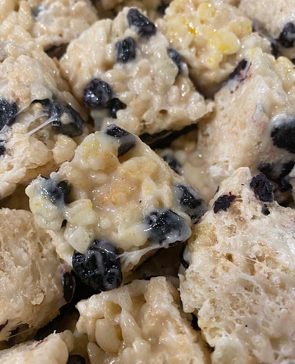 Blueberry White Chocolate Rice Krispie bars