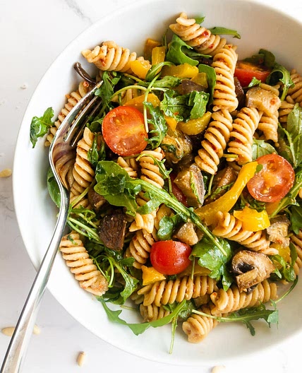 Red Pesto Pasta Salad with Roasted Vegetables