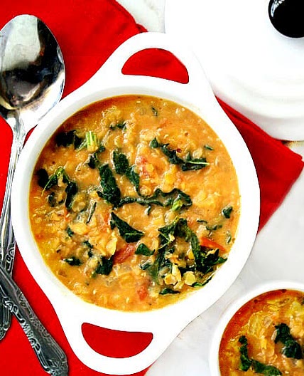 Creamy Vegan Red Lentil and Kale Soup