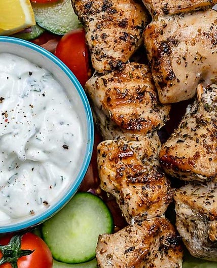 Clean-Eating Mediterranean Chicken Skewers Recipe With Homemade Tzatziki Dip | Poultry | 30Seconds Food