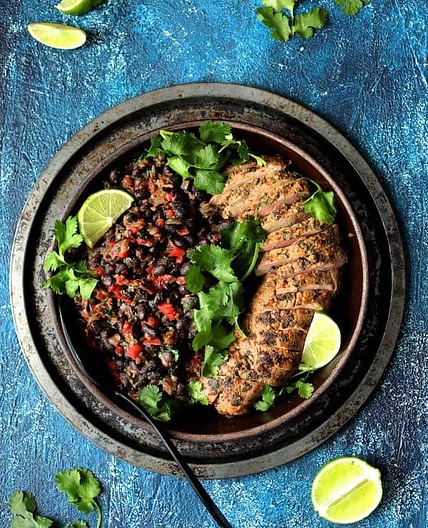 Cuban-Style Mojo Marinated Pork Tenderloin with Black Beans