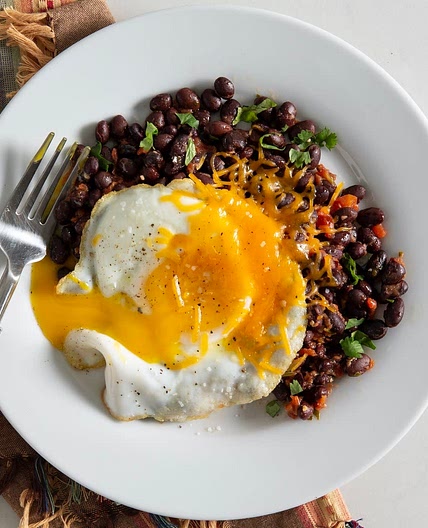 Fried Eggs over Mexican Black Beans