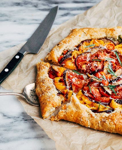Tomato & Plum Galette with Black Pepper-Parmesan Crust