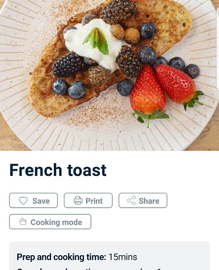 French toast recipe on Second Nature