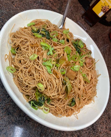 Soy Sauce & Sriracha Noodles w Oyster Mushrooms & Pak Choi