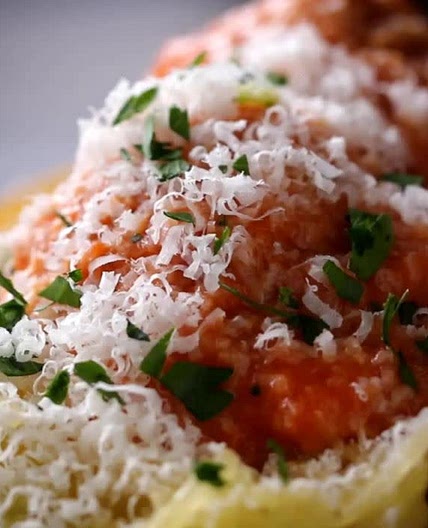 Microwave Spaghetti Squash & Meatballs