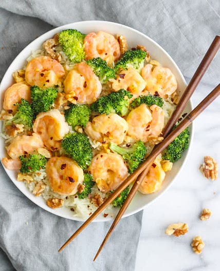 Honey Shrimp with Broccoli & Rice