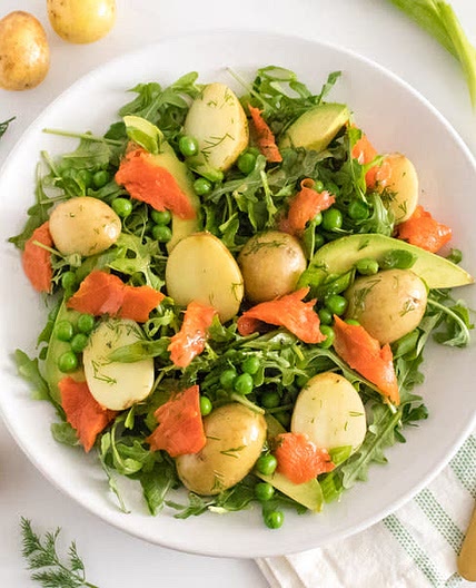 Warm Smoked Salmon & Dilly Baby Potato Salad with Avocado