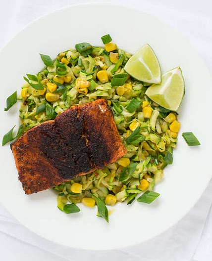 Chili-Rubbed Salmon with Warm Zucchini & Corn Salad