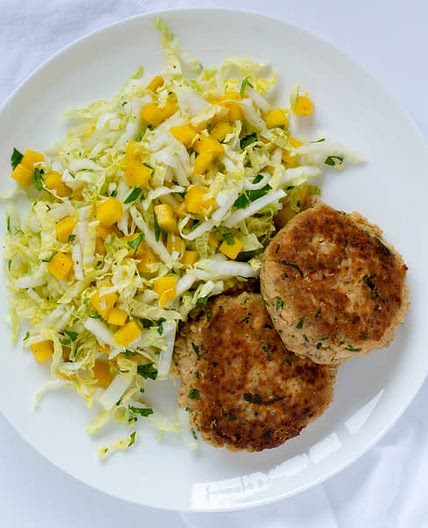Salmon Cakes with Mango Cabbage Slaw