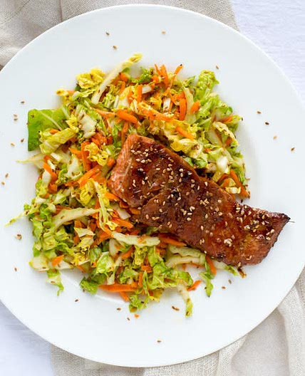 Ginger Salmon with Sesame Napa Cabbage Slaw
