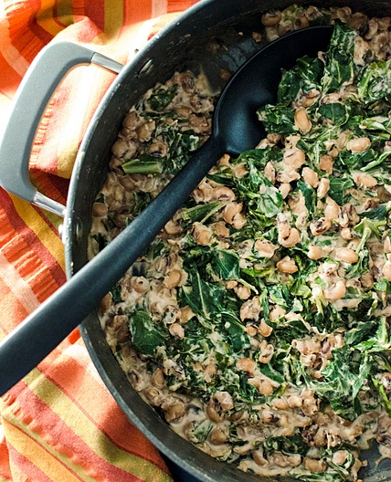 Maple Walnut Glazed Black-Eyed Peas with Collard Greens