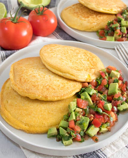Savory Cornmeal Pancakes with Spicy Avocado Salsa