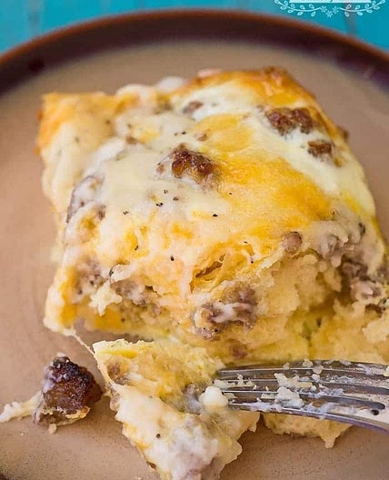 Biscuits and Gravy with Sausage and Egg Breakfast Casserole