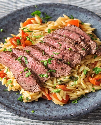 Herbed Sirloin Steak over Orzo Pasta Salad