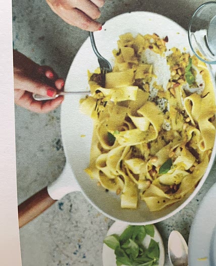 Courgette and lemon pappardelle with pine nuts