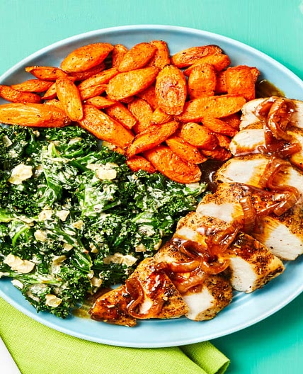 Tuscan Garlic Butter Chicken with Creamy Kale & Paprika Roasted Carrots