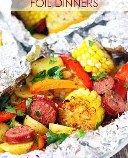 Grilled Cajun Sausage Veggie Foil Dinners