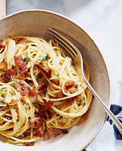 Bacon Pasta with Cheese Sauce and Thyme