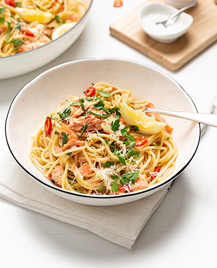 Lemon and chilli salmon spaghetti