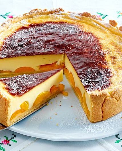 Sahniger Puddingkuchen mit Aprikosen