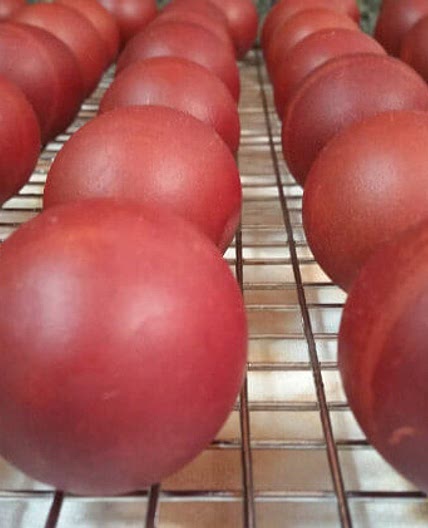 red eggs for Pascha using onion-skin dye