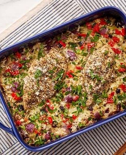 Baked Chicken & Zucchini Rice Casserole with Fontina & Parmesan Cheese