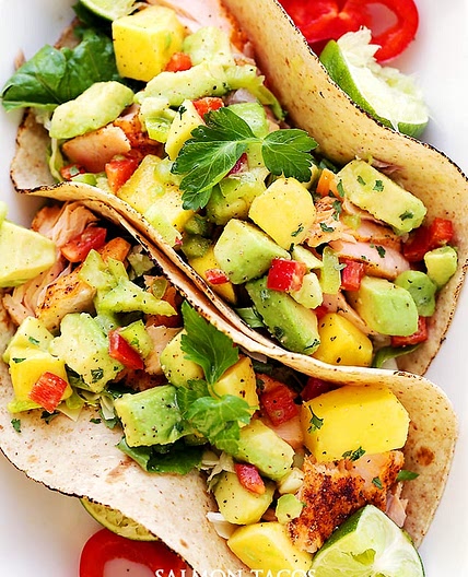 Salmon Tacos with Mango Avocado Salsa