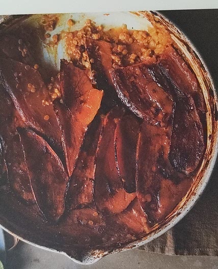 Baked dhal with tamarind-glazed sweet potato