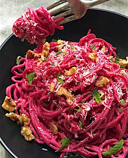 Penne with GORGONZOLA, BEETS, AND TOASTED WALNUTS