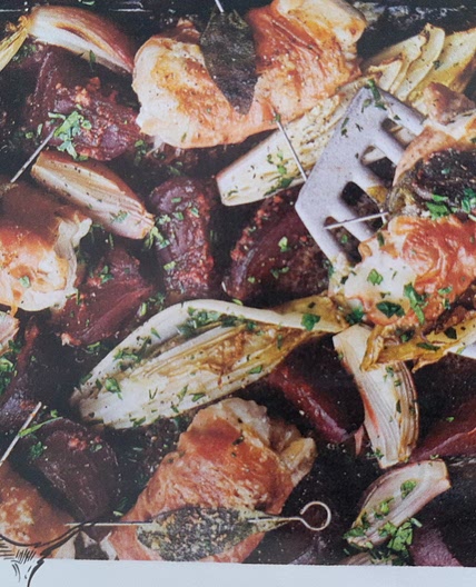 Saltimbocca van konijn met geroosterde groenten