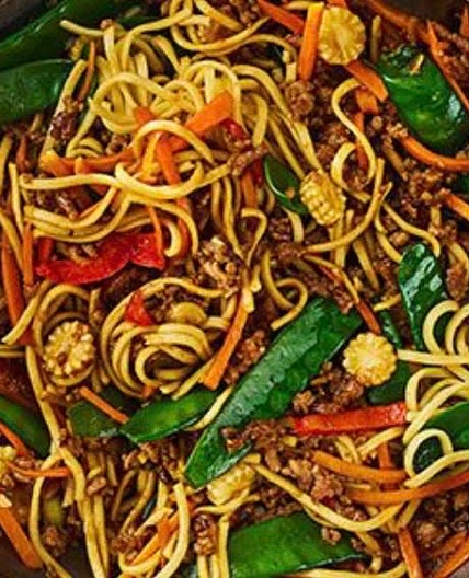 Pork noodle stir fry