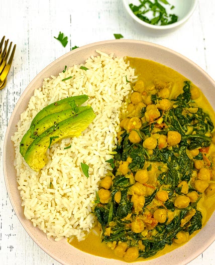 Curry Coconut Chickpeas with Spinach Recipe