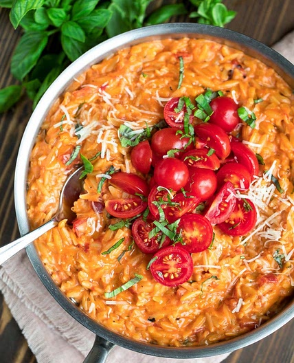 Tomato Feta Orzo With Spinc