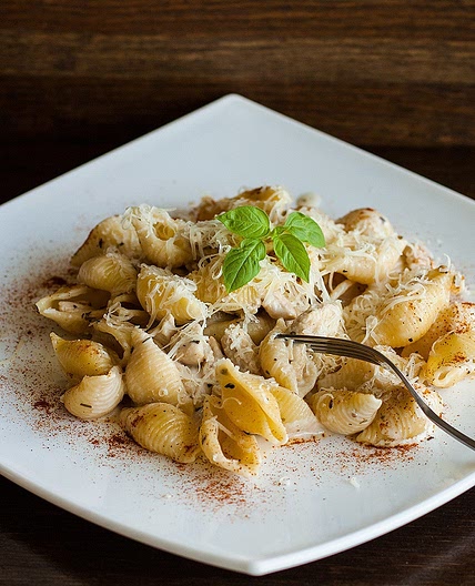 Pasta with cream sauce and chicken 