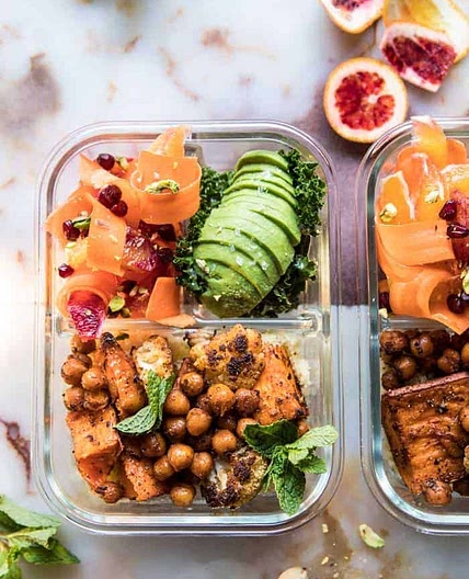 Meal Prep Moroccan Chickpea, Sweet Potato, and Cauliflower Bowls