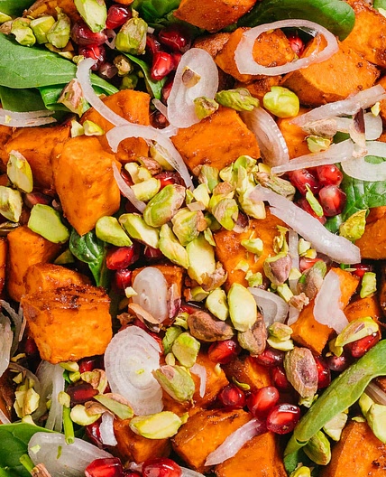 Harissa Roasted Sweet Potato Salad with Spinach