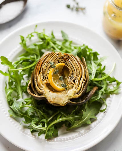 Roasted Artichokes with Lemon-Shallot Vinaigrette