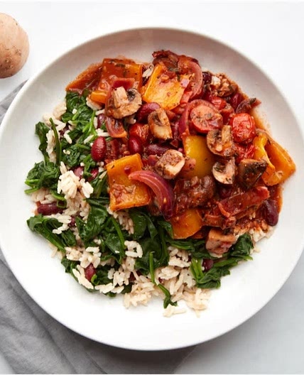 Jerk mushrooms with coconut rice & kidney beans