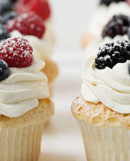 Angel Food Cupcakes with Whipped Cream and Berries