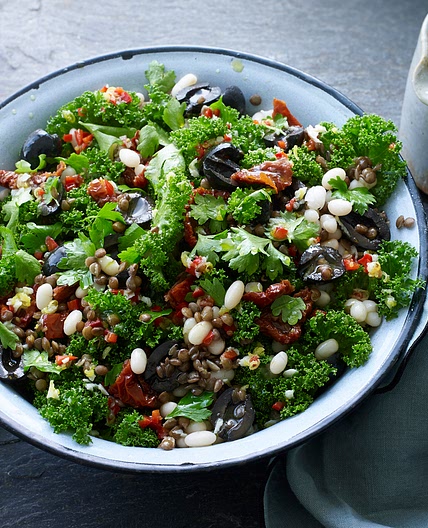 Lentil, bean and kale salad