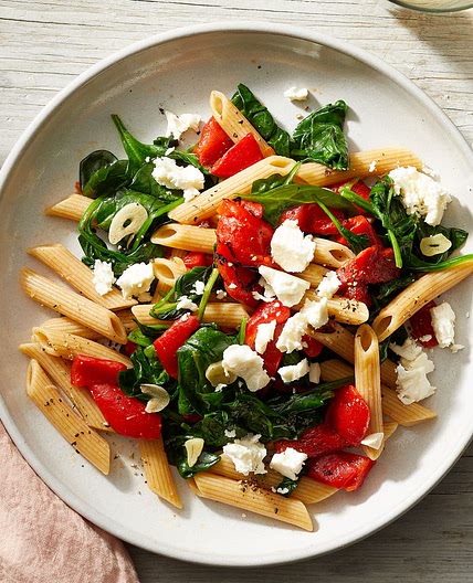 Roasted Red Pepper, Spinach & Feta Penne Pasta