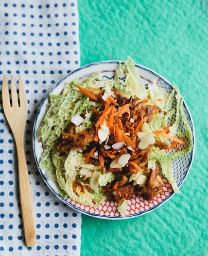 Sesame-Ginger Soy Curls with Napa Cabbage Salad