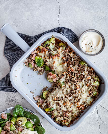 Keto Brussels sprouts and hamburger gratin