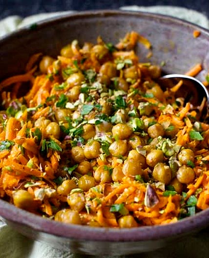 Carrot Salad with Tahini and Crispy Chickpeas
