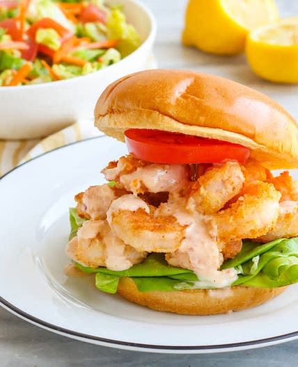 Shrimp Po'Boy with Spicy Mayo & Lemon-Dijon Garden Salad