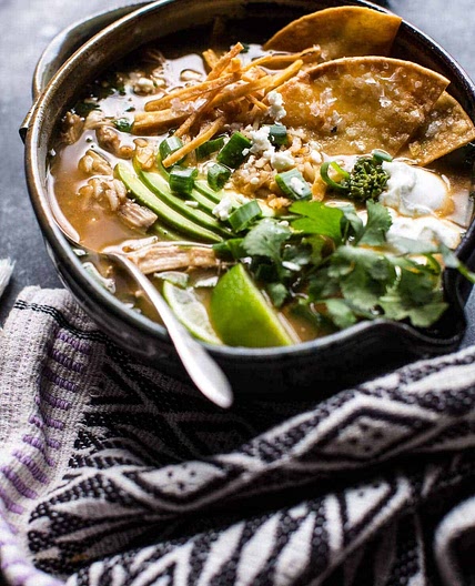 Salsa Verde Chicken and Rice Tortilla Soup