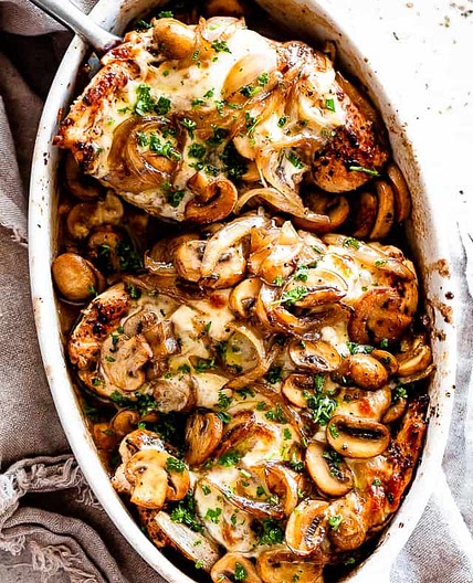 Cheesy Baked Chicken with Mushrooms